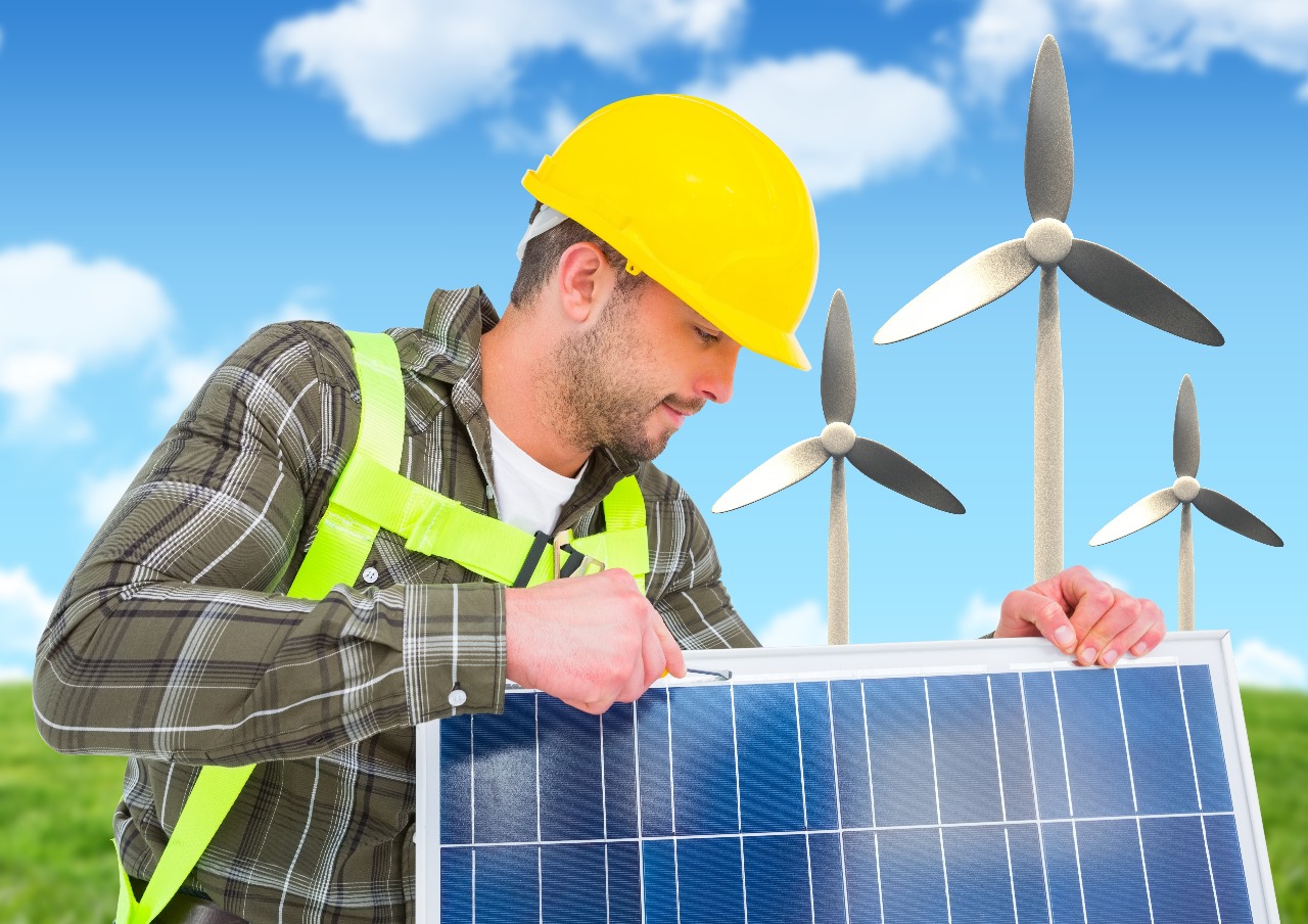 Een afbeelding van een technieker die zonnepanelen zet
